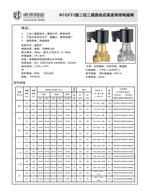 BCQF21高温电磁阀说明书